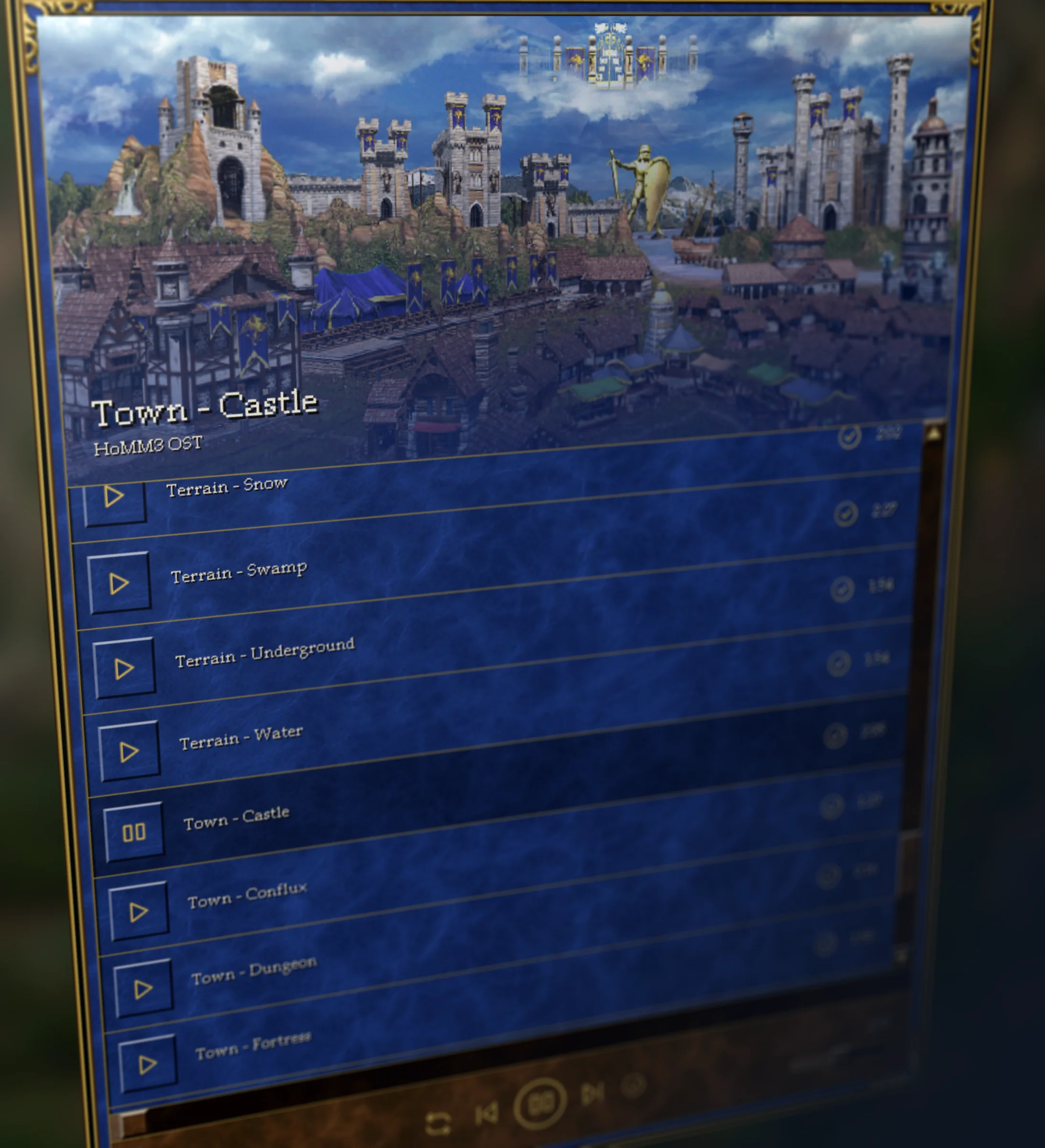 HoMM3 soundtrack player interface